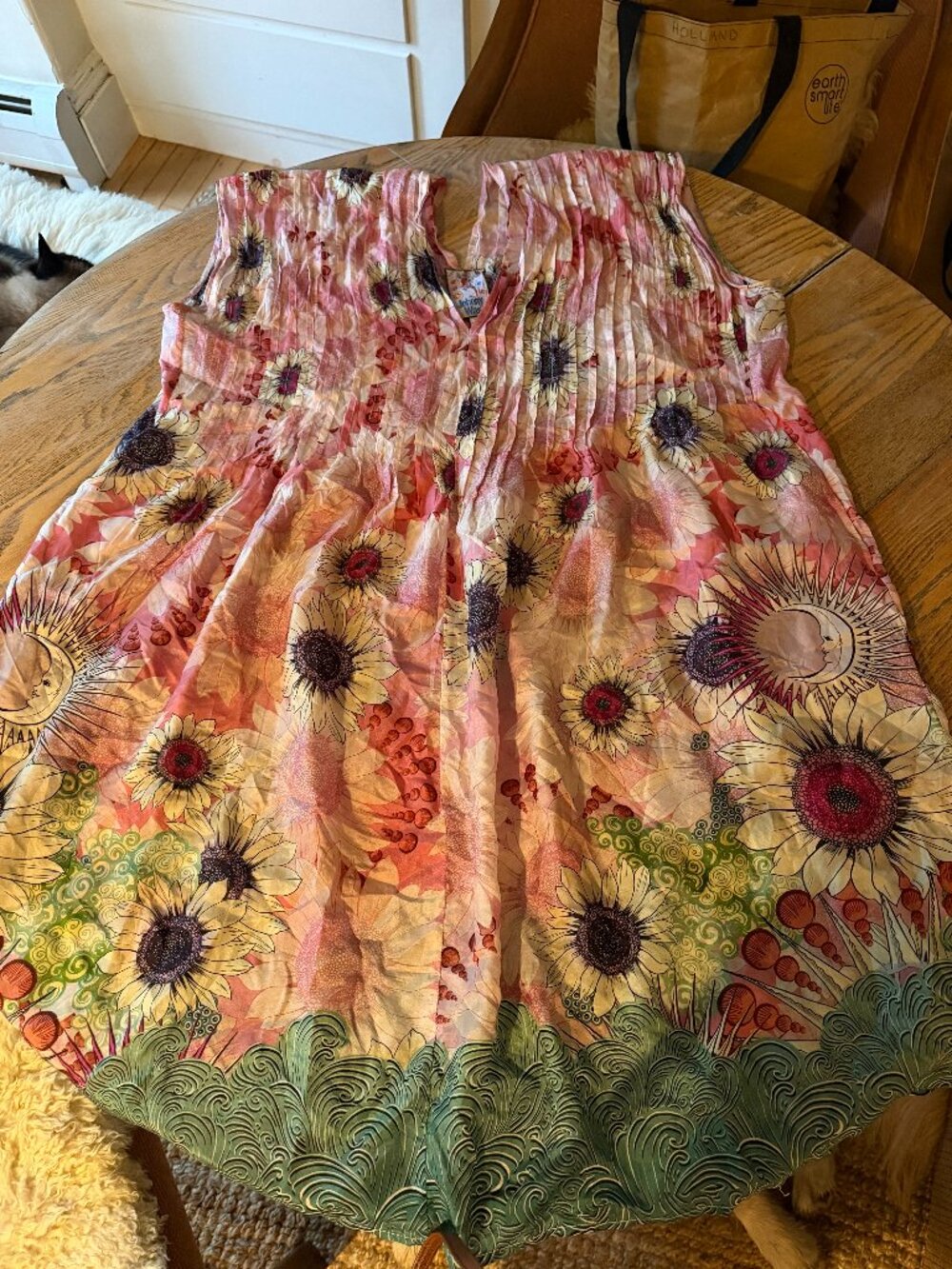 JOHNNY WAS silk pleated V-neckline dress /L